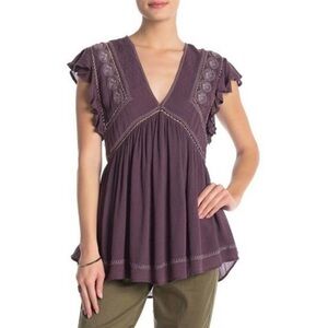 Free People Falling Water Plum Combo Tunic Top Size Small Women